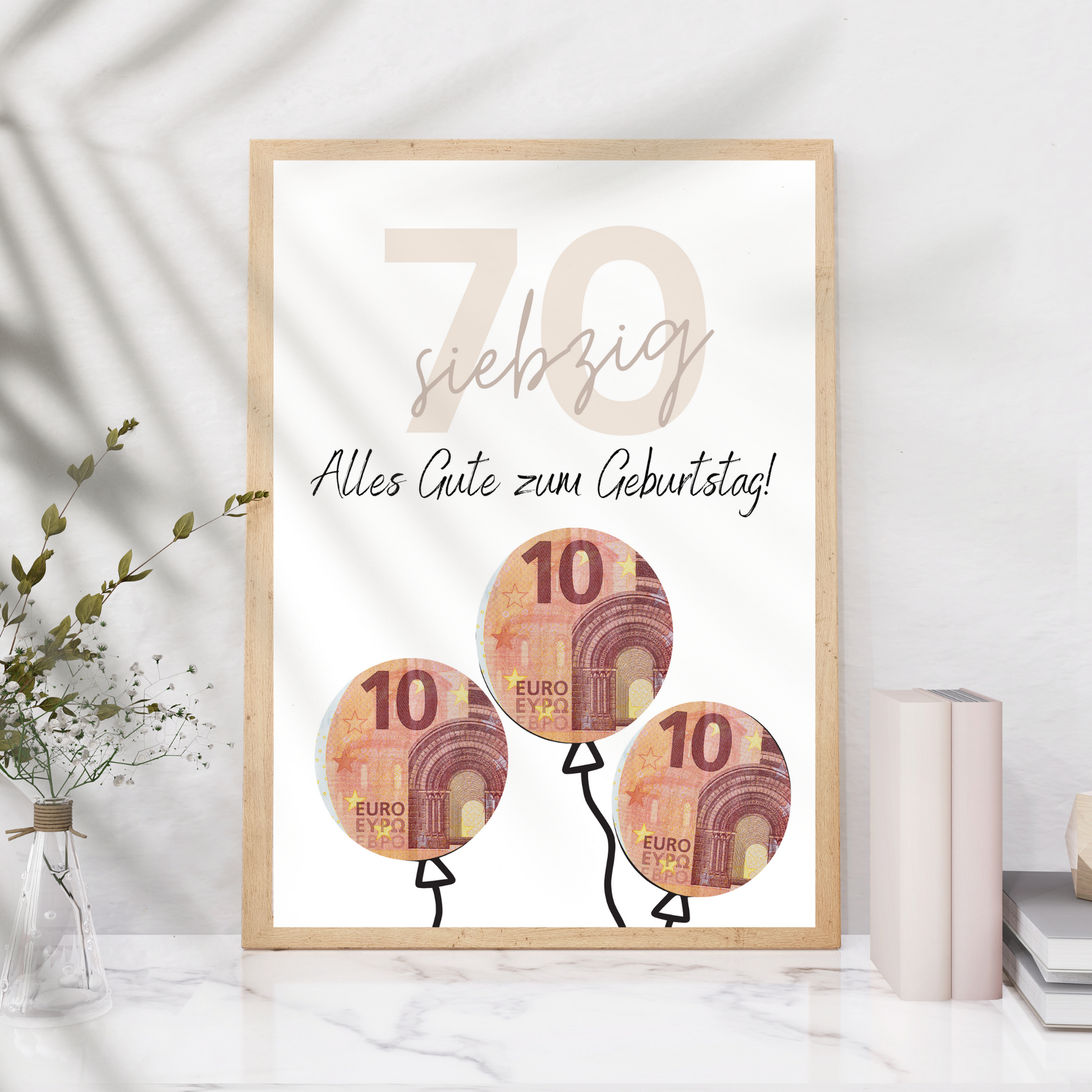 Geldgeschenk 70. Geburtstag zum selbst ausdrucken | Geschenkvorlage für Mann und Frau - Digitaler Download