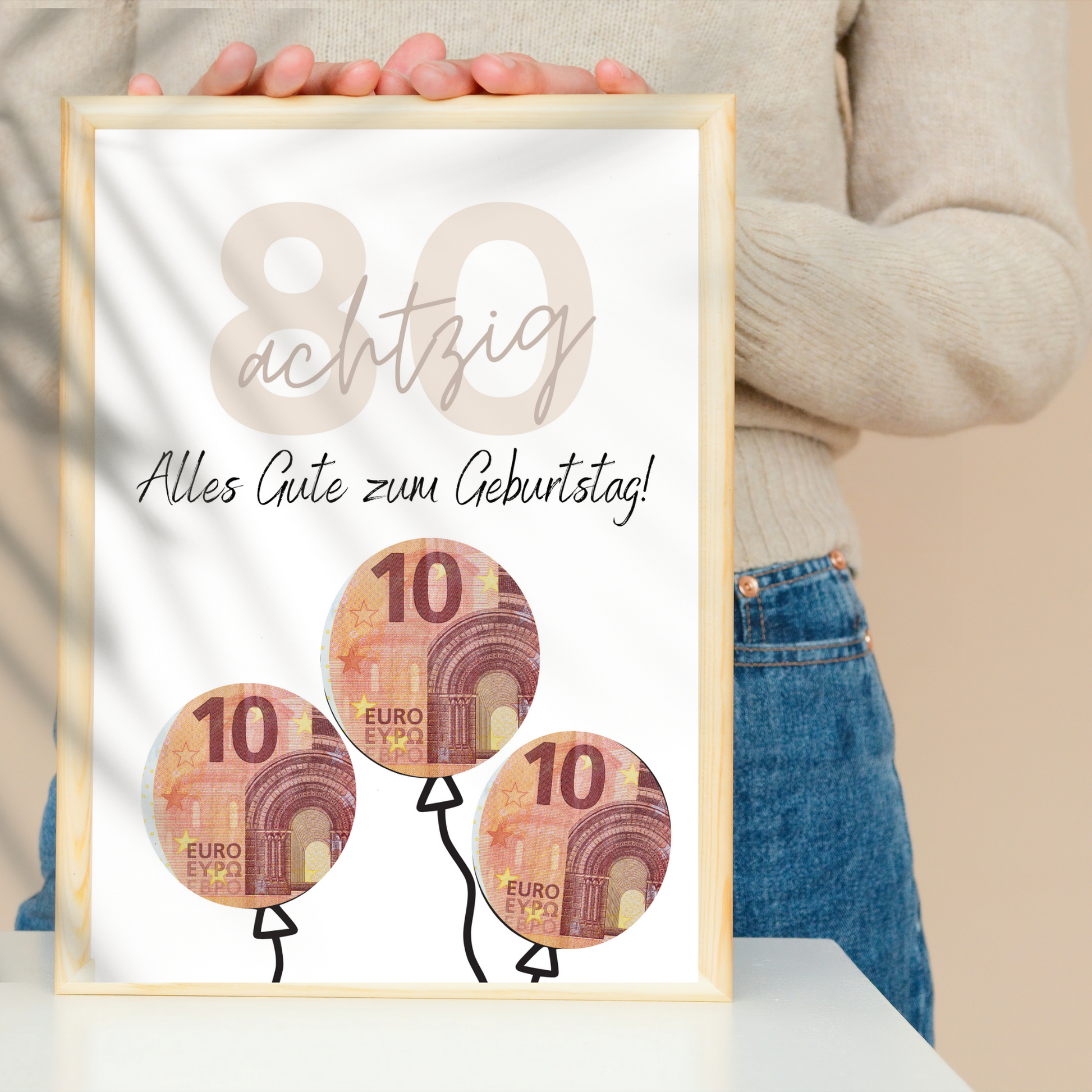 Geldgeschenk 80. Geburtstag zum selbst ausdrucken | Geschenkvorlage für Mann und Frau - Digitaler Download