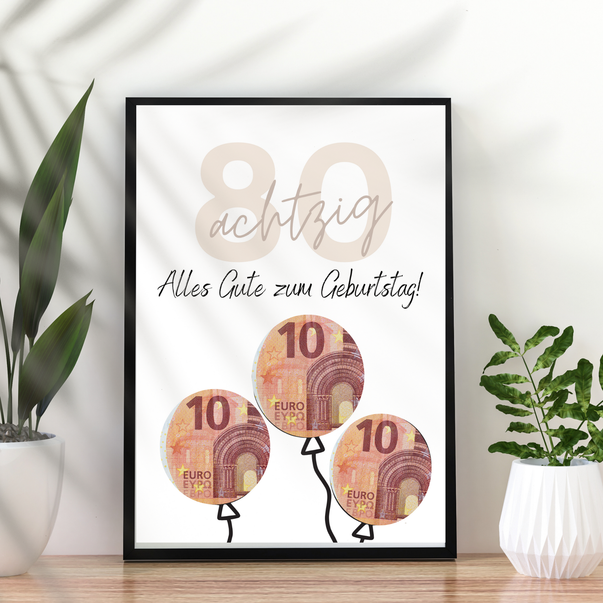 Geldgeschenk 80. Geburtstag zum selbst ausdrucken | Geschenkvorlage für Mann und Frau - Digitaler Download