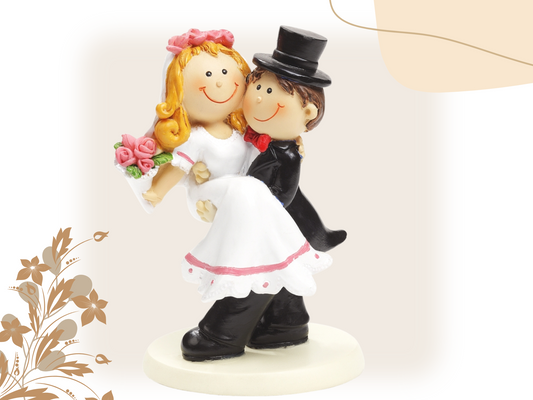 Figur zur Hochzeit | Brautpaar mit rosa Rosen | Hochzeitspaar als Tortenfigur