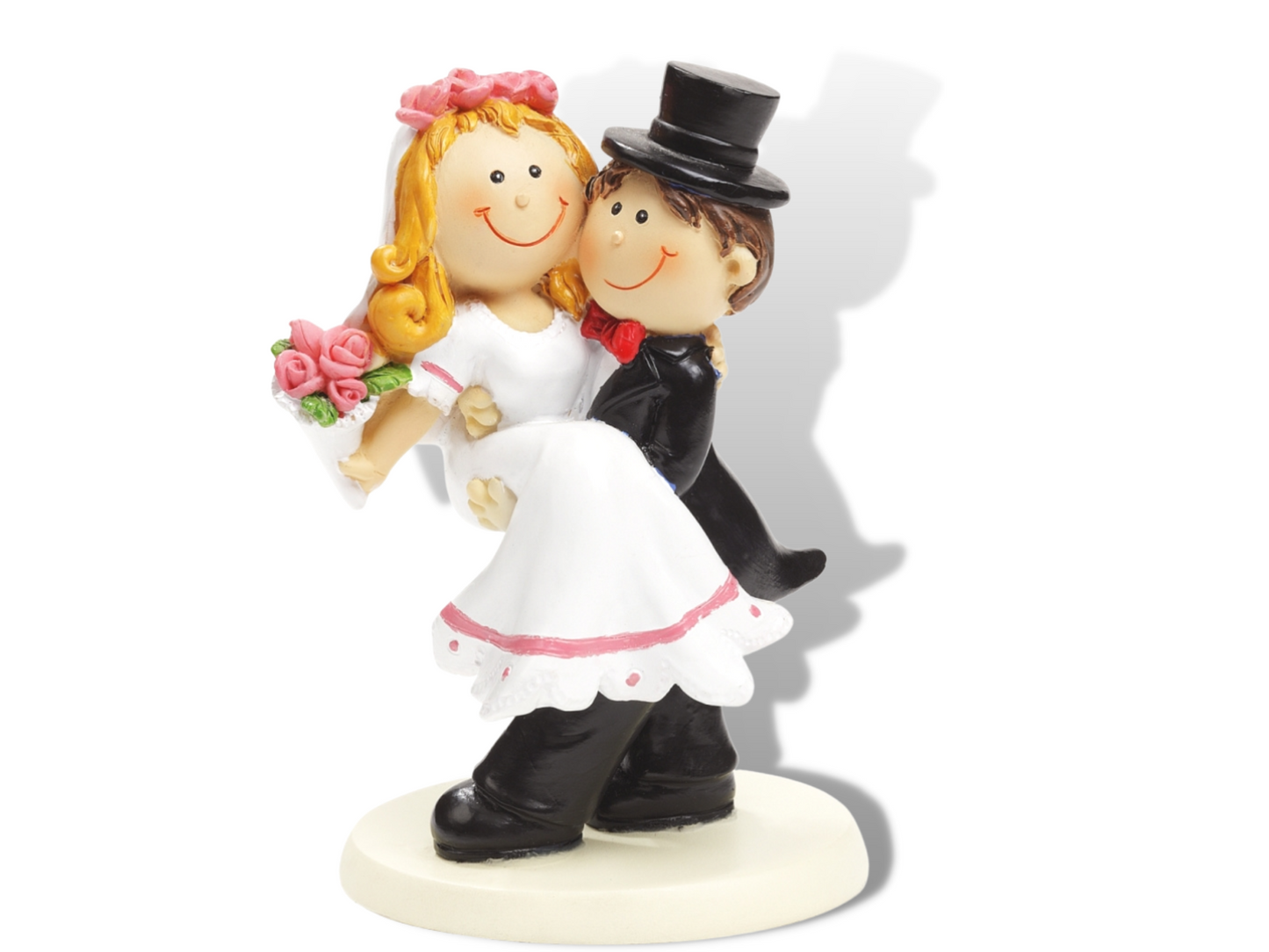 Figur zur Hochzeit | Brautpaar mit rosa Rosen | Hochzeitspaar als Tortenfigur