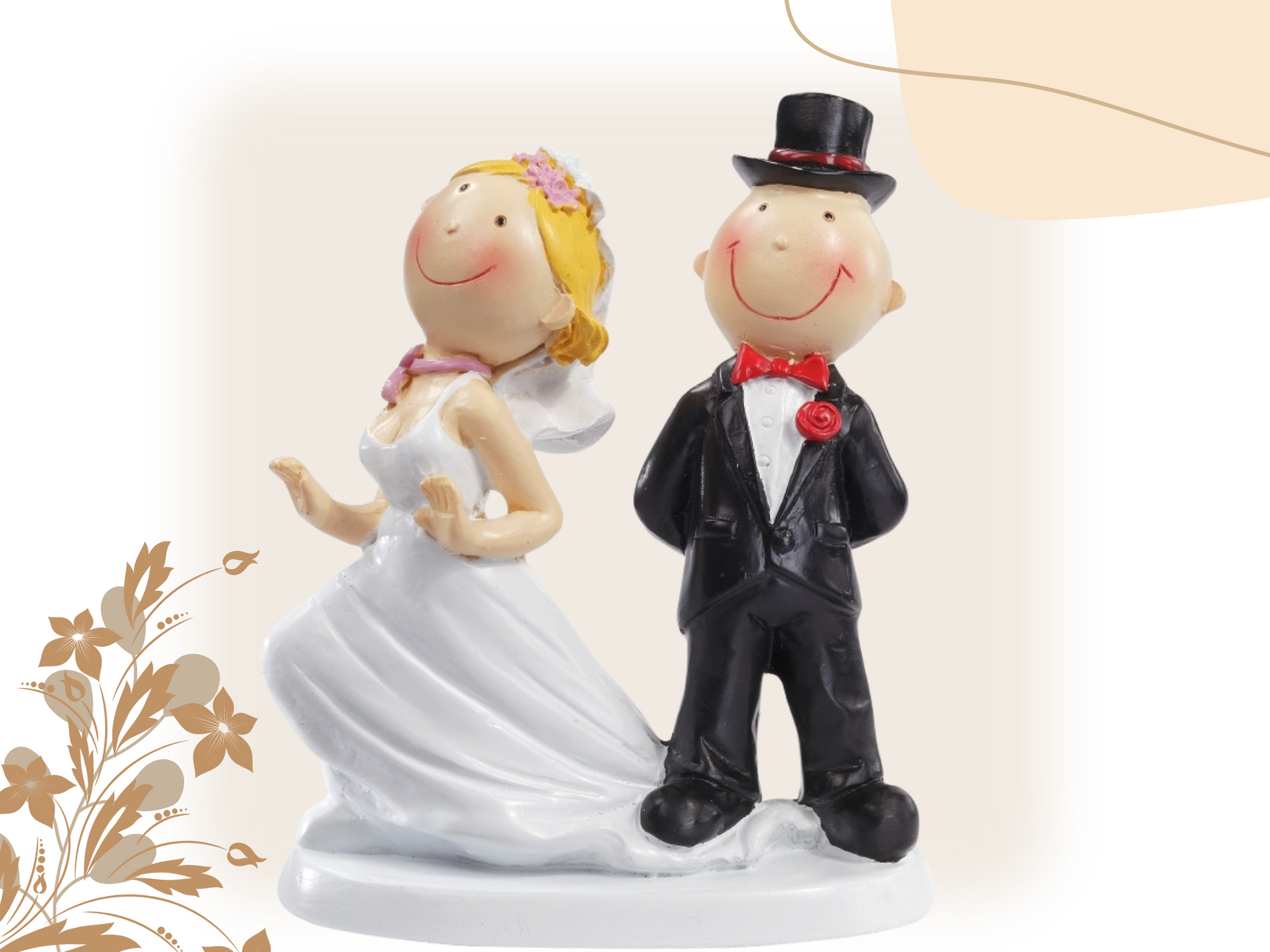 Brautpaar Figur zur Hochzeit | Bräutigam tritt auf Hochzeitskleid der Braut | Deko Hochzeitspaar Tortenfigur