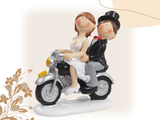 Deko Figur zur Hochzeit Brautpaar Motorrad Tortenfigur