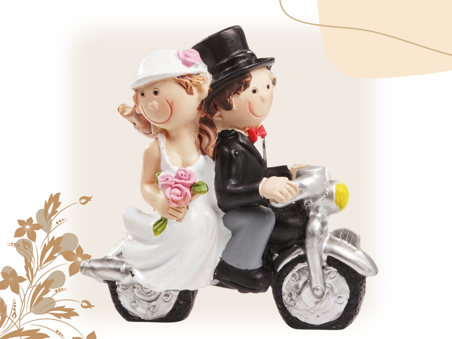 Deko Figur zur Hochzeit Brautpaar Motorrad Tortenfigur