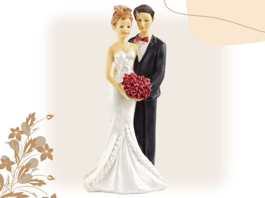 Figur zur Hochzeit | Brautpaar mit roten Rosen | Hochzeitspaar als Tortenfigur