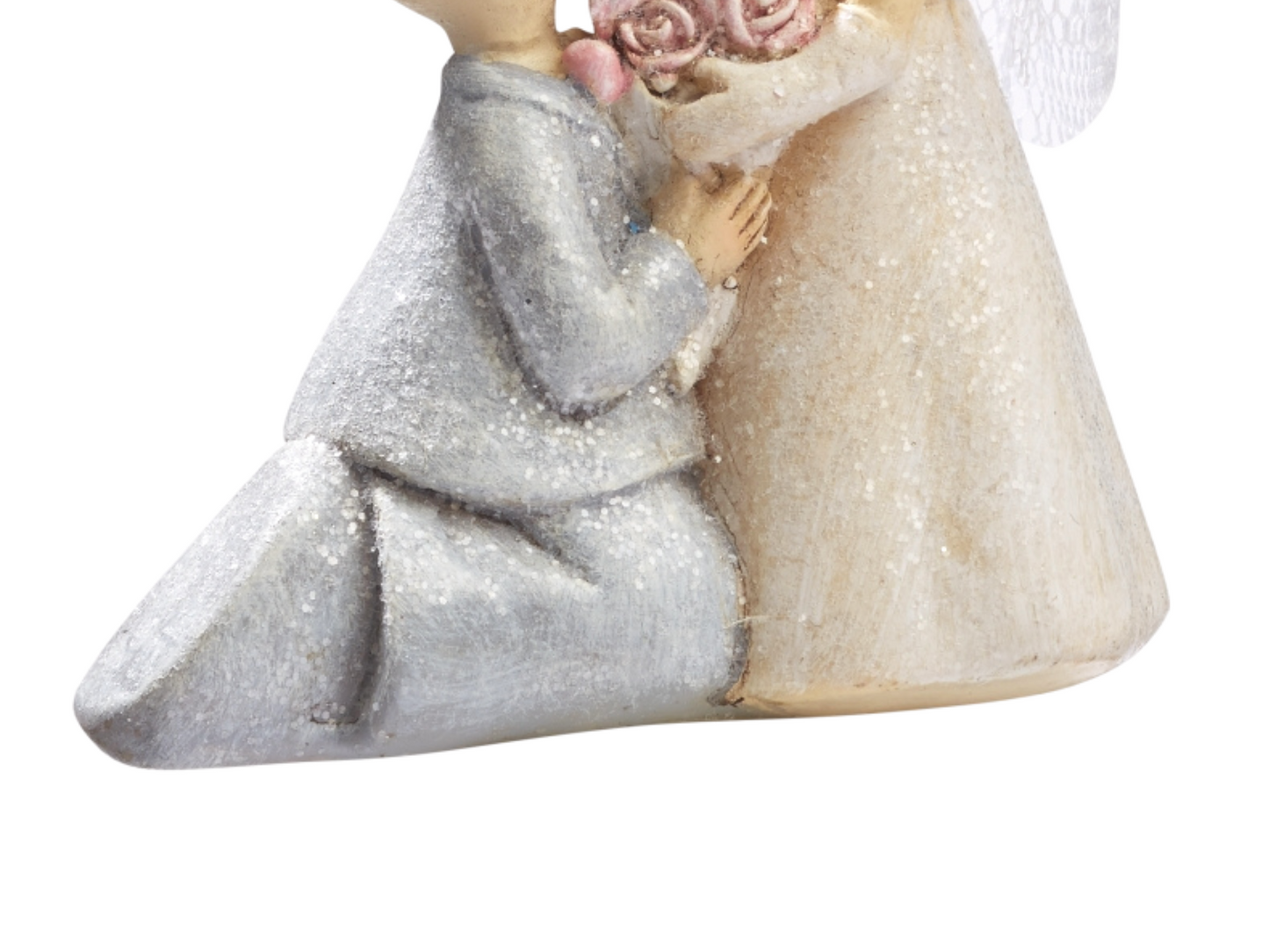 Deko Figur zur Hochzeit | Hochzeitsfigur Bräutigam kniet vor seiner Braut | Tortenfigur Brautpaar in grau beige mit Glitzer