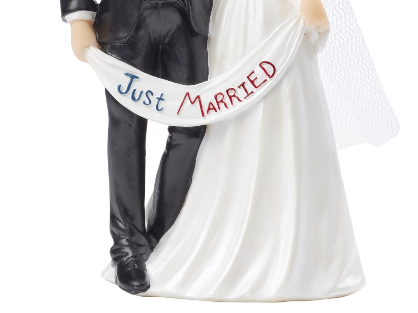 Figur zur Hochzeit | Brautpaar mit Banner Just Married | Hochzeitspaar als Tortenfigur