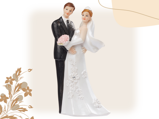 Figur zur Hochzeit | Brautpaar mit rosa Rosen | Hochzeitspaar als Tortenfigur