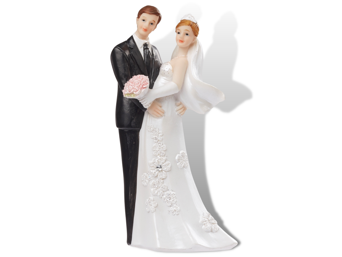 Figur zur Hochzeit | Brautpaar mit rosa Rosen | Hochzeitspaar als Tortenfigur