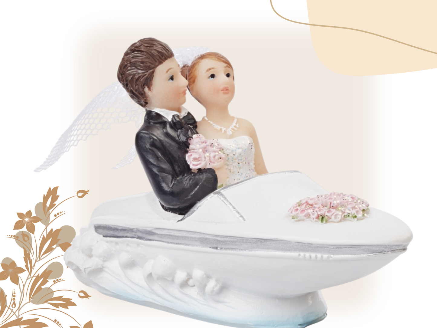 Figur zur Hochzeit | Brautpaar im Boot| Deko Tortenfigur | Hochzeitsfigur Flitterwochen Schifffahrt